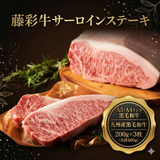 とろける脂、溢れる肉汁。贅沢サーロインステーキ。藤彩牛サーロインステーキ 200g×3枚(600g)